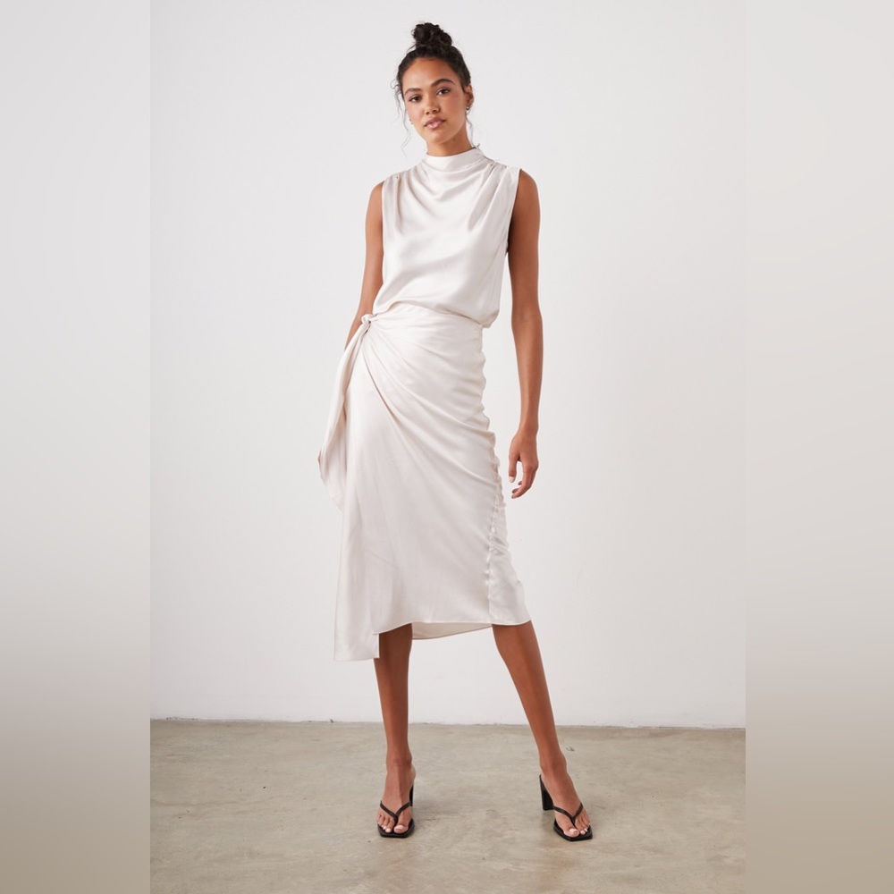 Rails Paige Midi Skirt Ivory Wrap Satin Size M